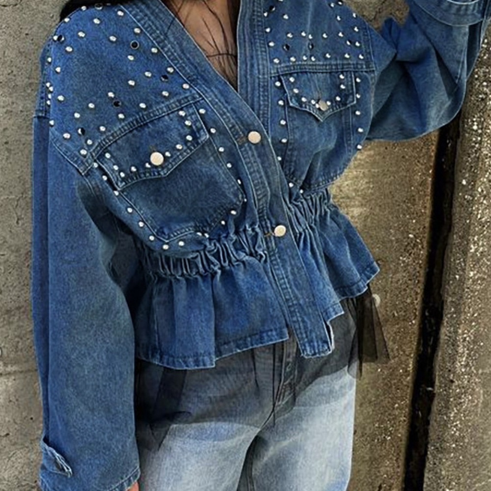 Studded Button Up Denim Jacket - image 7